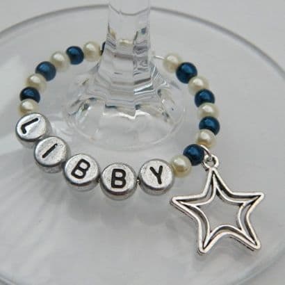Double Star Outline Personalised Wine Glass Charm - Full Bead Style