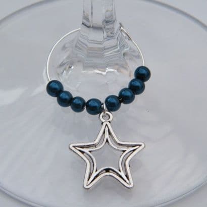 Double Star Outline Wine Glass Charm - Beaded Style