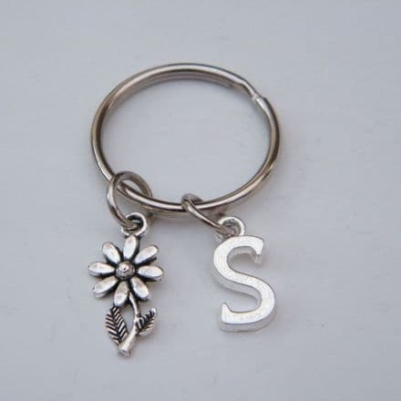 Flower With Stem Keyring - Initial Charm Style