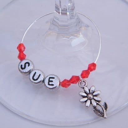 Flower With Stem Personalised Wine Glass Charm