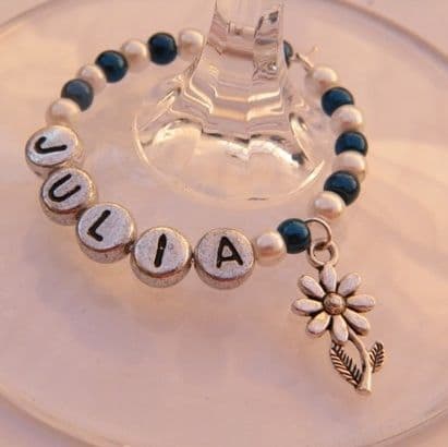 Flower With Stem Personalised Wine Glass Charm - Full Bead Style