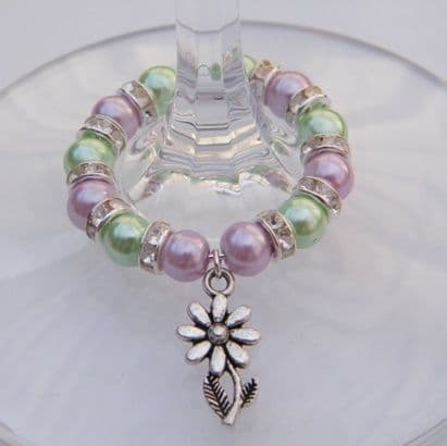 Flower With Stem Wine Glass Charm - Full Sparkle Style