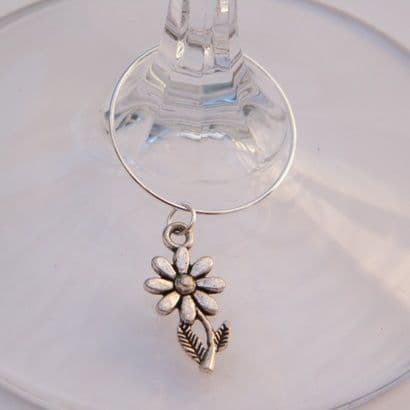 Flower With Stem Wine Glass Charm - Hoop Style