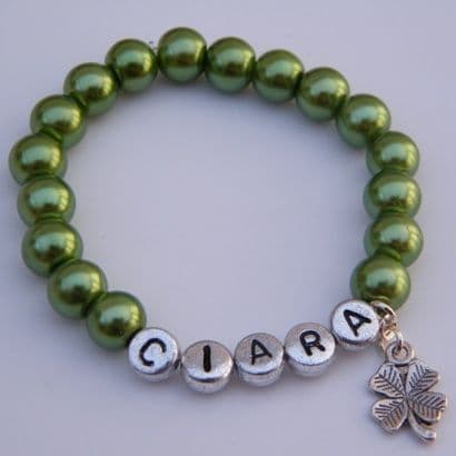 Four Leaf Clover Personalised Bracelet - Beaded Style