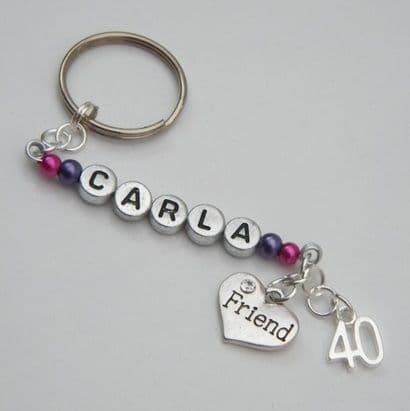 Friend Personalised Keyring - Double Charm Beaded Style