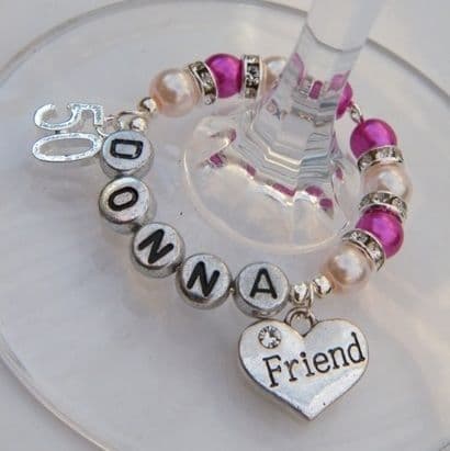 Friend Personalised Wine Glass Charm - Double Charm Full Sparkle Style