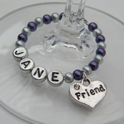 Friend Personalised Wine Glass Charm - Full Bead Style