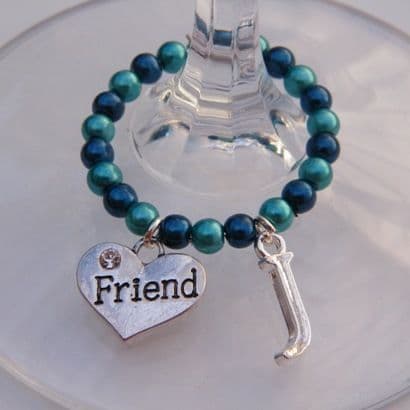 Friend Wine Glass Charm - Initial Full Bead Style