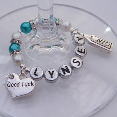 Good Luck Heart Personalised Wine Glass Charm - Double Charm Full Sparkle Style
