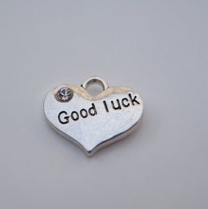 Good Luck Heart Wine Glass Charm - Initial Full Sparkle Style