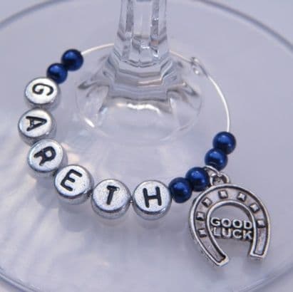 Good Luck Horseshoe Personalised Wine Glass Charm