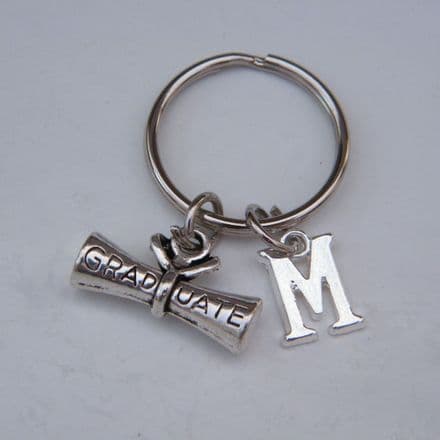 Graduate Scroll Keyring - Initial Charm Style