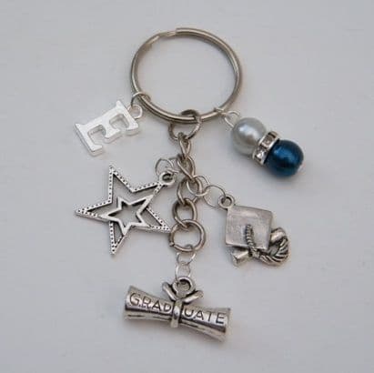 Graduate Scroll Keyring - Initial Multi Charm Style