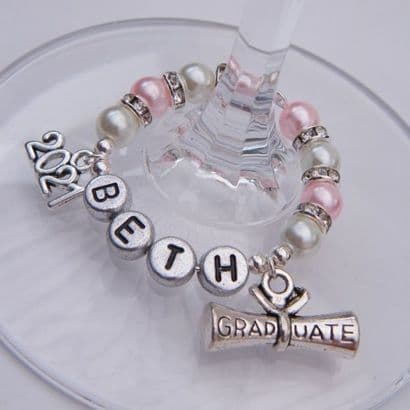 Graduate Scroll Personalised Wine Glass Charm - Double Charm Full Sparkle Style