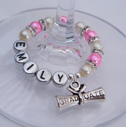 Graduate Scroll Personalised Wine Glass Charm - Full Sparkle Style
