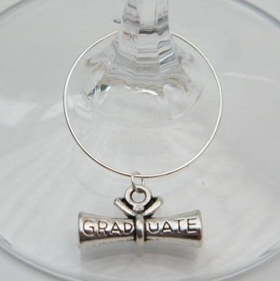 Graduate Scroll Wine Glass Charm - Hoop Style