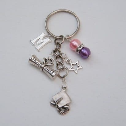 Graduation Cap Keyring - Initial Multi Charm Style