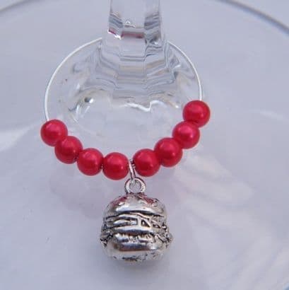 Hamburger Wine Glass Charm - Beaded Style