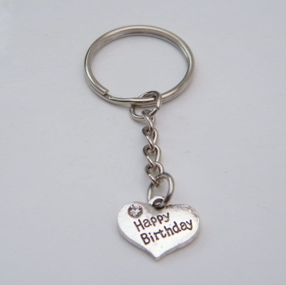 Happy Birthday Heart Keyring - Charm Style