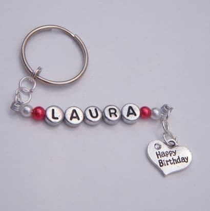 Happy Birthday Heart Personalised Keyring