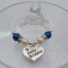 Happy Birthday Heart Wine Glass Charms