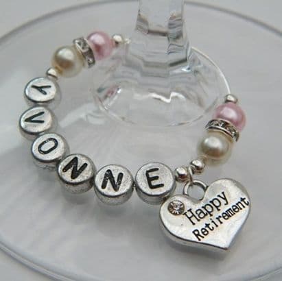 Happy Retirement Personalised Wine Glass Charm - Elegance Style