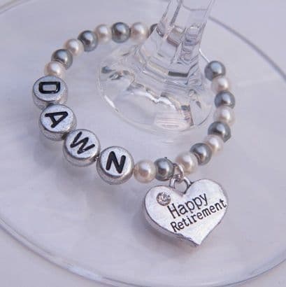 Happy Retirement Personalised Wine Glass Charm - Full Bead Style