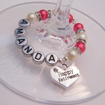 Happy Retirement Personalised Wine Glass Charm - Full Sparkle Style