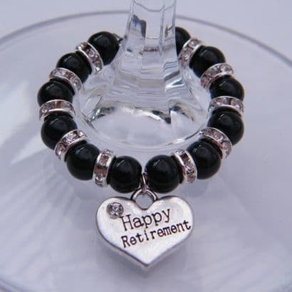 Happy Retirement Wine Glass Charm - Full Sparkle Style