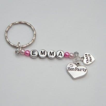 Hen Party Personalised Keyring - Double Charm Beaded Style