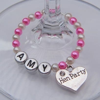 Hen Party Personalised Wine Glass Charm - Full Bead Style