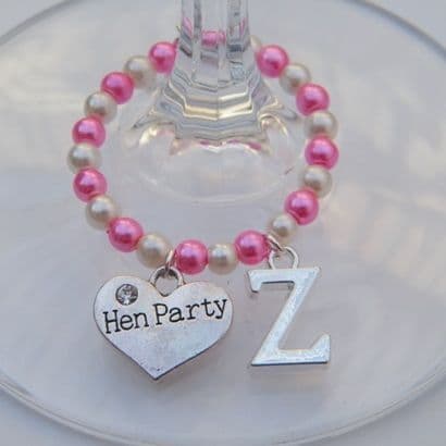 Hen Party Wine Glass Charm - Initial Full Bead Style