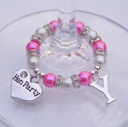 Hen Party Wine Glass Charm - Initial Full Sparkle Style