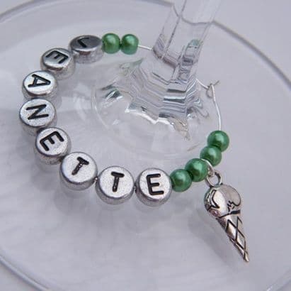 Ice Cream Cone Personalised Wine Glass Charm