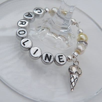Ice Cream Cone Personalised Wine Glass Charm - Elegance Style