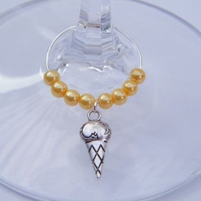 Ice Cream Cone Wine Glass Charm - Beaded Style