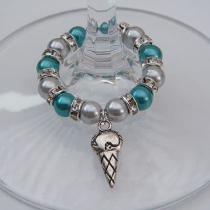 Ice Cream Cone Wine Glass Charm - Full Sparkle Style