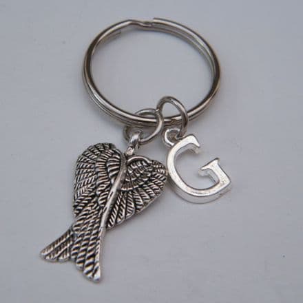 Large Angel Wings Keyring - Initial Charm Style