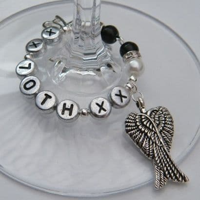 Large Angel Wings Personalised Wine Glass Charm - Double Charm Full Sparkle Style