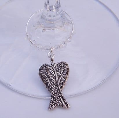 Large Angel Wings Wine Glass Charm - Beaded Style