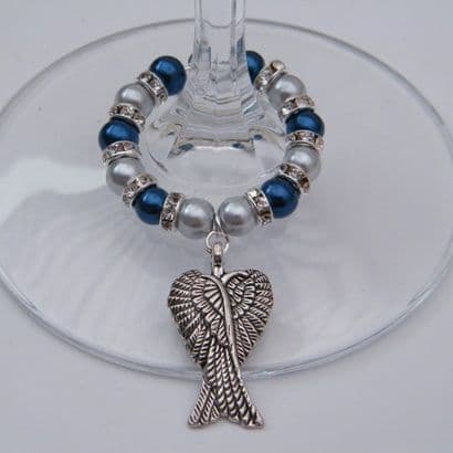 Large Angel Wings Wine Glass Charm - Full Sparkle Style