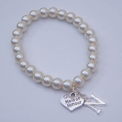 Maid Of Honour Initial Bracelet - Beaded Style