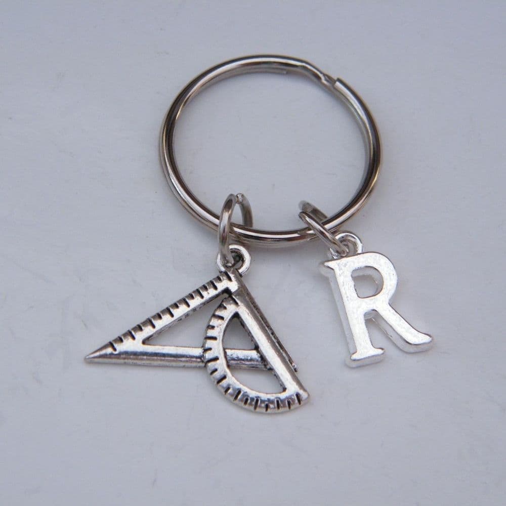 Maths Protractor Keyring - Initial Charm Style