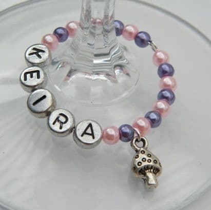 Mini Mushroom Personalised Wine Glass Charm - Full Bead Style