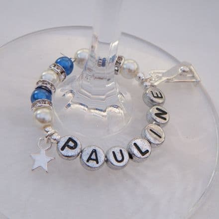 Mini Star Personalised Wine Glass Charm - Double Charm Full Sparkle Style