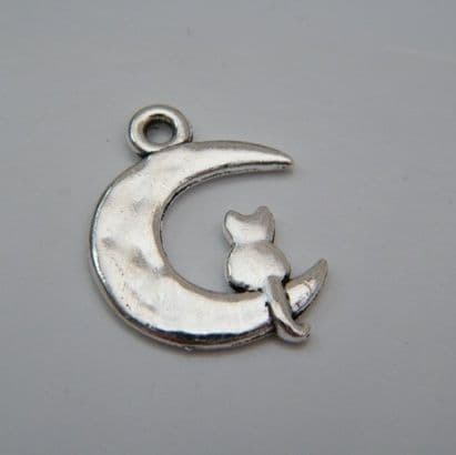 Moon With Cat Personalised Wine Glass Charm - Double Charm Full Sparkle Style