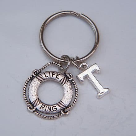 Nautical Life Ring Keyring - Initial Charm Style