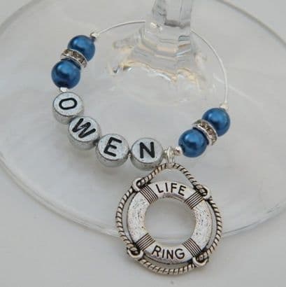 Nautical Life Ring Personalised Wine Glass Charm - Elegance Style