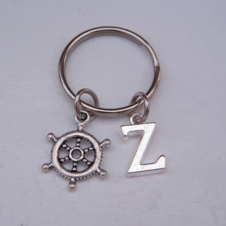 Nautical Wheel Keyring - Initial Charm Style