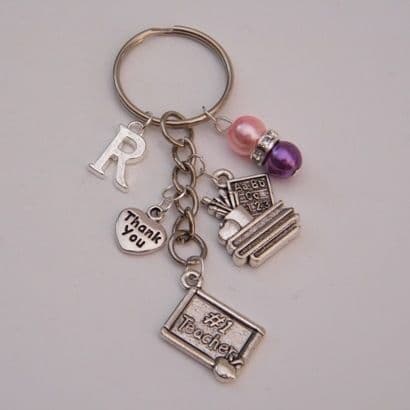 Number 1 Teacher Keyring - Initial Multi Charm Style